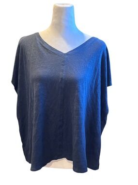 Eileen Fisher Organic Cotton Tee XL Oversized Navy Blue Minimalist Top
